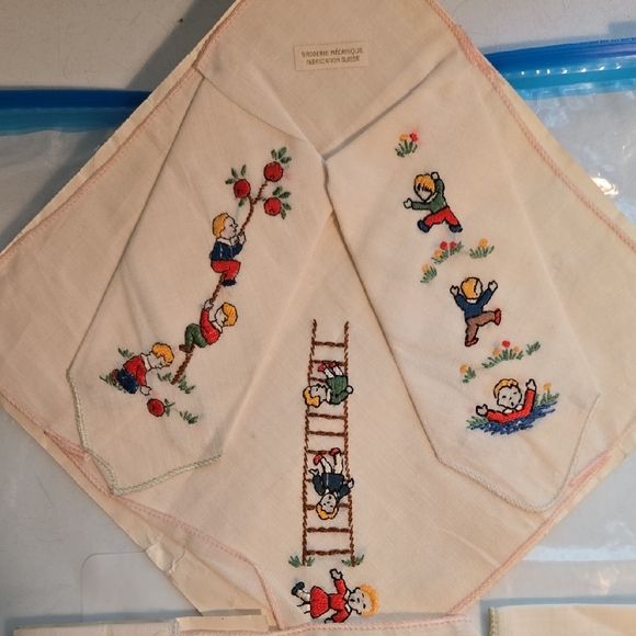 Other - Handmade Embroidered Handkerchief with Playful Designs Set Of 3